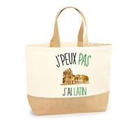 Sac latin J'peux pas | Cabas de Plage Courses Coton et Toile de Jute Idée Cadeau