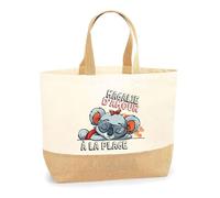 Sac Magalie d'amour Koala à la Plage | Cabas Courses Shopping Vacances Coton et Toile de Jute Idée Cadeau Femme