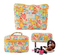 Sac matelassé - Trousse de maquillage en coton, rangement portable pour artistes cosmétiques, pinceaux de maquillage, filles, femmes, Grand sac à main Love Graffiti + moyen + petit, Refer to