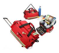 Sac médical à roulettes, avec compartiments, sac de premiers secours, sac de sport médical d'urgence vide, for infirmières et médecins(Red)