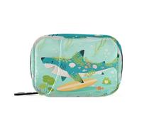 Sac médicament vert requin dessin animé avec compartiments amovibles valise de voyage réutilisable