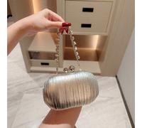 Sac Moonlit Eve - Pochette mini plissée argentée scintillante en forme d'œuf, design élégant à double perle métallique, convient aux filles en fête, mariées, étudiantes, jeunes professionnelles, avec 