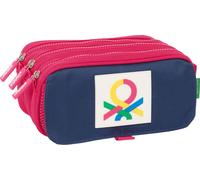 safta Benetton Cherry Trousse Triple Grande Trousse pour Enfant, idéale pour Les Enfants d'âge Scolaire, Confortable et Polyvalente, qualité et résistance, 21,5 x 8 x 10 cm, Cerise/Bleu Marine, M,