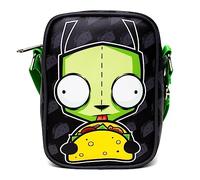 Sac Nickelodeon, Sac à bandoulière, Invader Zim GIR Taco Pose Avec Imprimé Taco Noir Gris, Cuir Vegan, noir, 8.25" x 6.5"