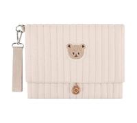 Sac Organisateur à Couches Bear Mignon, Pochette en Coton Pliable Multi-compartiments, Rangement Voyage Suspendu pour Poussette, Accessoire Pratique pour Parents et Bébé-Khaki