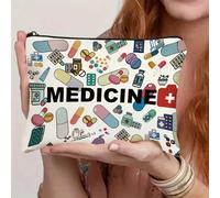 Sac organisateur de médecine en canevas multifonction - Pochette de voyage à fermeture éclair, trousse d'urgence pour allergies et asthme, sac de rangement pour cosmétiques et produits essentiels Styl