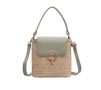 Sac Paille,Sac de Plage Mode Paille épaule Messenger Sacs Femmes Designer Seau Sac été Plage Paille Sac Femme Sac à Main (Color : Green, Size : Natural)