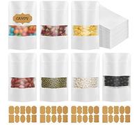 Sac Papier Kraft, 100 Pcs Petite Pochette Kraft et 100 Autocollants Kraft, Pochette Kraft Papier a un Design de Fermeture Éclair et Sac Papier Kraft Alimentaire pour Noix/Bonbon/Céréales(Blanc/9*14cm)