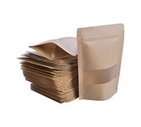 Sac Papier Kraft avec Fenêtre 100 Pièces, Sachet Zip Kraft Thé Pochette Kraft Fenetre Sac Ziplock Alimentaire Marron Pochette en Paper à Fenêtre Sac à Épices Pochon Kraft Zip