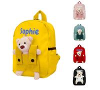 Sac Personnalisable Enfant, Brodé Sac à Dos Bébé Maternelle Avec Poupée Ours Amovible Pour Fille Et Garçon, Crèche, École (Jaune)