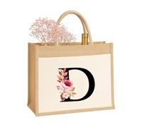 Sac personnalisé A-Z pour femmes, maman, sœur, amies et demoiselles d'honneur Sac cadeau en toile de jute Sac à provisions 100 % jute et coton, Lettre L, x_l