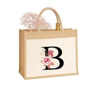 Sac personnalisé A-Z pour femmes, maman, sœur, amies et demoiselles d'honneur Sac cadeau en toile de jute Sac à provisions 100 % jute et coton, Lettre B, x_l