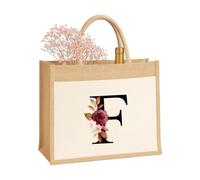 Sac personnalisé A-Z pour femmes, maman, sœur, amies et demoiselles d'honneur Sac cadeau en toile de jute Sac à provisions 100 % jute et coton, Lettre V, x_l
