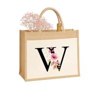 Sac personnalisé A-Z pour femmes, mère, sœur, amies et demoiselles d'honneur Sac cadeau en toile de jute durable Sac cadeau Sac de jute Sac à provisions 100 % jute et coton, Lettre W, x_l