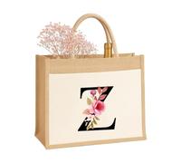 Sac personnalisé A-Z pour femmes, mère, sœur, amies et demoiselles d'honneur Sac cadeau en toile de jute durable Sac cadeau Sac de jute Sac à provisions 100 % jute et coton, Lettre Z, x_l