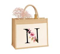 Sac personnalisé A-Z pour femmes, mère, sœur, amies et demoiselles d'honneur Sac cadeau en toile de jute durable Sac cadeau Sac de jute Sac à provisions 100 % jute et coton, Lettre N, x_l