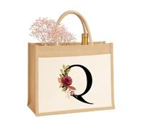 Sac personnalisé A-Z pour femmes, mère, sœur, amies et demoiselles d'honneur Sac cadeau en toile de jute durable Sac cadeau Sac à provisions 100 % jute et coton, XL