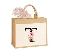 Sac personnalisé A-Z pour femmes, mère, sœur, amies et demoiselles d'honneur Sac cadeau en toile de jute durable Sac cadeau Sac à provisions 100 % jute et coton, XL