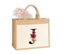 Sac personnalisé A-Z pour femmes, mère, sœur, amies et demoiselles d'honneur Sac cadeau en toile de jute durable Sac cadeau Sac de jute Sac à provisions 100 % jute et coton, Lettre J, x_l