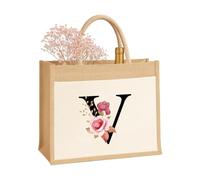 Sac personnalisé A-Z pour femmes, mère, sœur, amies et demoiselles d'honneur Sac cadeau en toile de jute durable Sac cadeau Sac à provisions 100 % jute et coton, XL