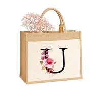 Sac personnalisé A-Z pour femmes, mère, sœur, amies et demoiselles d'honneur Sac cadeau en toile de jute durable Sac cadeau Sac de jute Sac à provisions 100 % jute et coton, Lettre U, x_l