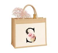 Sac personnalisé A-Z pour femmes, mère, sœur, amies et demoiselles d'honneur Sac cadeau en toile de jute durable Sac cadeau Sac de jute Sac à provisions 100 % jute et coton, Lettre S, x_l