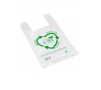 Sac plastique. Anse en plastique. Sacs T-shirt 50 microns 70% recyclés BLANC. Avec poignées. PACK 50 unités de sacs. Haute résistance. Sac biodegradable (Blanco, 35x50cms)