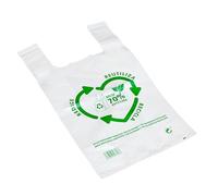 Sac plastique. Sacs à anse en plastique 60x70cm. Sacs T-shirt 50 microns 70% recyclés 60x70 BLANC. Sac avec poignées 60x70cm. PACK 25 unités. Haute résistance. Biodegradable
