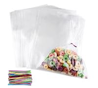 Sac Plastique Transparent 200pcs Sac OPP 20x28cm Sachet Bonbon en Cellophane Sachet Transparent Cadeau avec 200 Liens Torsadés pour Biscuit Bonbons Perles Bijoux Chocolats Cadeau