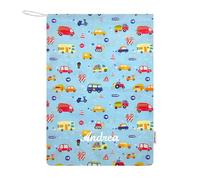 Sac pochon Personnalisable pour crèche ou Maternelle - 100% Coton, Fermeture par Cordon, Taille 46x60 cm, Porte-Habits pour garçons et Filles. Made in Italy. Voitures Bleues Fantaisie