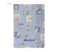 Sac pochon personnalisable pour crèche ou maternelle - 100% coton, fermeture par cordon, taille 46x60 cm, porte-habits pour garçons et filles. Made in italy. Ours et abeilles bleus fantaisie