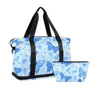 Sac polochon avec piège réglable pour port étanche, Fleurs papillon bleues