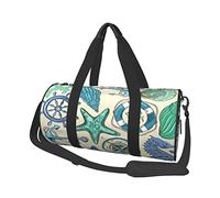 Sac polochon Rond mer Nautique Bleu Coquille de Crabe Coquillage Roue Sac de Voyage Sac à Main Week-End pour Le Yoga