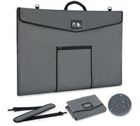 Sac porte-documents d'artiste double étanche (64 x 95 cm) - Avec fermeture éclair imperméable, mousse PVC et rabat - Porte-documents pour œuvres d'art, posters et portfolios avec bandoulière, gris