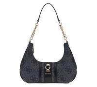 Sac porté épaule noir avec un imprimé monogramme et un logo métallique doré