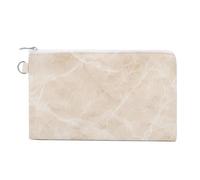 Sac portefeuille en toile, beige clair marbré veines blanches imprimées, porte-monnaie à fermeture éclair, petit sac à cosmétiques