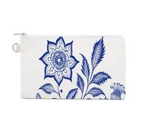Sac portefeuille en toile, bleu et blanc avec imprimé floral indien, porte-monnaie, sac à main à fermeture éclair, petit sac à cosmétiques