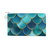 Sac portefeuille en toile, bleu et bleu sarcelle en forme d'écailles de poisson, porte-monnaie imprimé, porte-monnaie à fermeture éclair, petit sac à cosmétiques