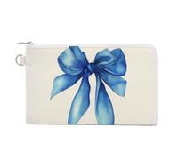 Sac portefeuille en toile, bleu satiné aquarelle ruban queues imprimées, porte-monnaie à fermeture éclair, petit sac à cosmétiques