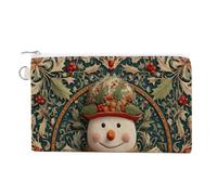 Sac portefeuille en toile, bonhomme de neige de Noël avec imprimé feuilles de houx, porte-monnaie à fermeture éclair, petit sac à cosmétiques