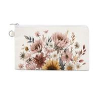 Sac portefeuille en toile, bouquet floral tournesol rose gerbera imprimé, porte-monnaie à fermeture éclair, petit sac à cosmétiques