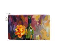 Sac portefeuille en toile, bouteille de vin rouge avec impression de roses de vin, porte-monnaie, sac à main à monnaie à fermeture éclair, petit sac à cosmétiques