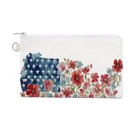 Sac portefeuille en toile, carte de l'Amérique, motif fleur sauvage, porte-monnaie, porte-monnaie à fermeture éclair, petit sac à cosmétiques