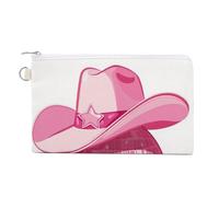 Sac portefeuille en toile, chapeau de cowgirl rose sur boule disco imprimé, porte-monnaie, porte-monnaie à fermeture éclair, petit sac à cosmétiques