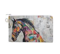 Sac portefeuille en toile, collage de chevaux, journal, graffiti, porte-monnaie, porte-monnaie, sac à main, petite trousse de maquillage