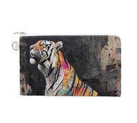 Sac portefeuille en toile, collage tigre, journal, graffiti, porte-monnaie, porte-monnaie, sac à main à fermeture éclair, petit sac à cosmétiques