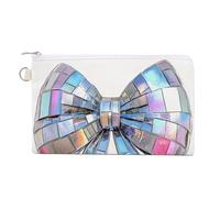 Sac portefeuille en toile, coquette nœud disco boule miroir pièces imprimées, porte-monnaie, porte-monnaie à fermeture éclair, petit sac à cosmétiques