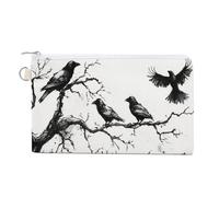 Sac portefeuille en toile, corbeaux assis sur des branches d'arbre mort, porte-monnaie, porte-monnaie à fermeture éclair, petite trousse de maquillage