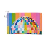 Sac portefeuille en toile, couleurs funky avec impression boule disco porte-monnaie, sac à main à fermeture éclair, petit sac à cosmétiques