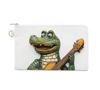 Sac portefeuille en toile, crocodile jouant d'une guitare classique, porte-monnaie à fermeture éclair, petit sac à cosmétiques
